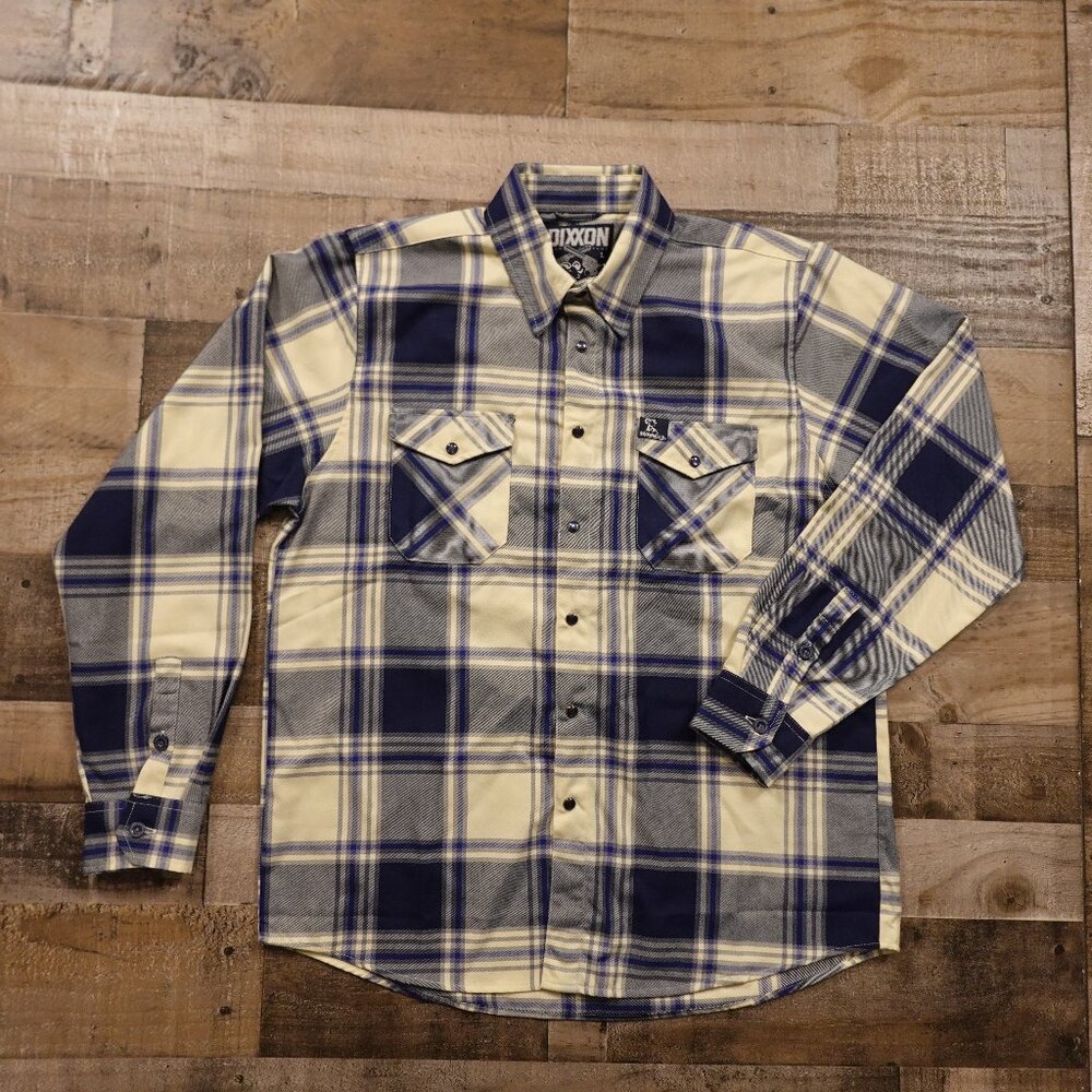 Dixxon Brownells Six Gun Flannel Shirt Men’s Large Blue Gray Plaid Snap